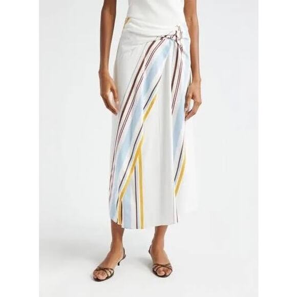 A.L.C. Clara Faux Wrap Midi Skirt White Multi Stripe US 4 Small NEW QuietLuxury